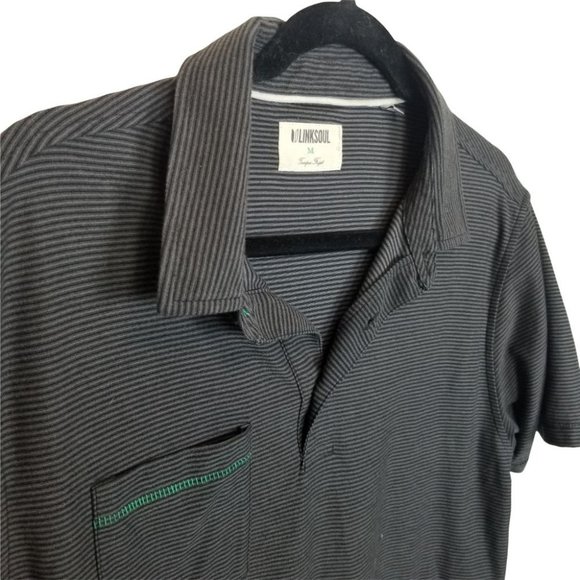 Link Soul Mens M Gray Striped Tempus Fugit Polo Shirt Short Sleeves Collared - Picture 5 of 8